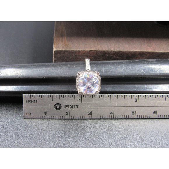 Size 7 Sterling Silver Halo Style CZ Square Band Ring Vintage Statement - Picture 7 of 8